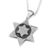 14K White Gold Star of David Pendant Accented With 191 White & Black D