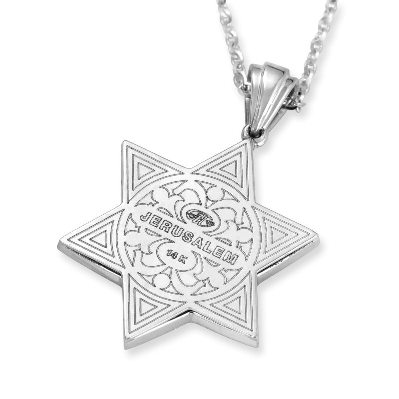 Pendentif étoile de David en or blanc 14 carats rehaussé de 191 D blanc et noir