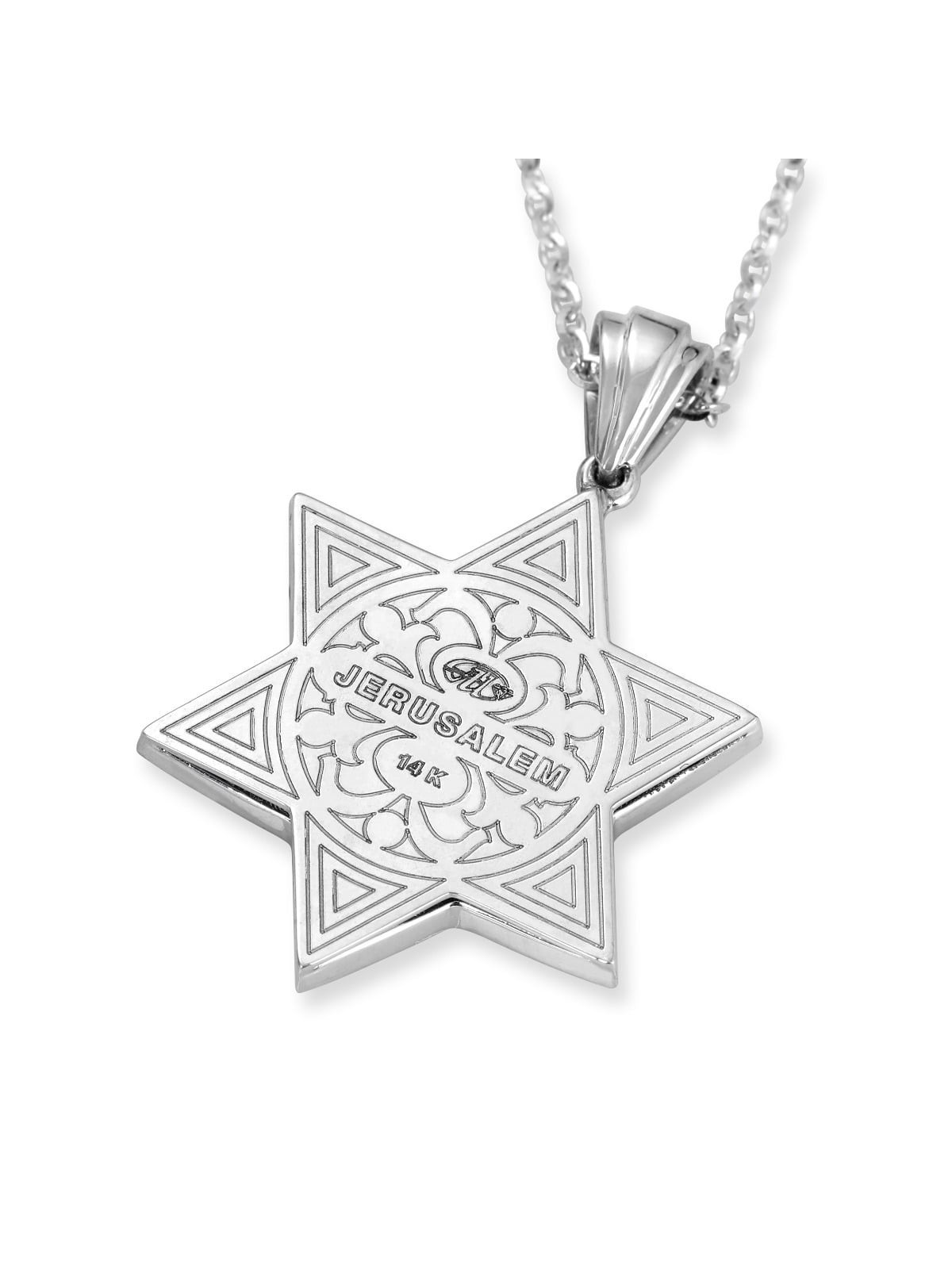 14K White Gold Star of David Pendant Accented With 191 White & Black D