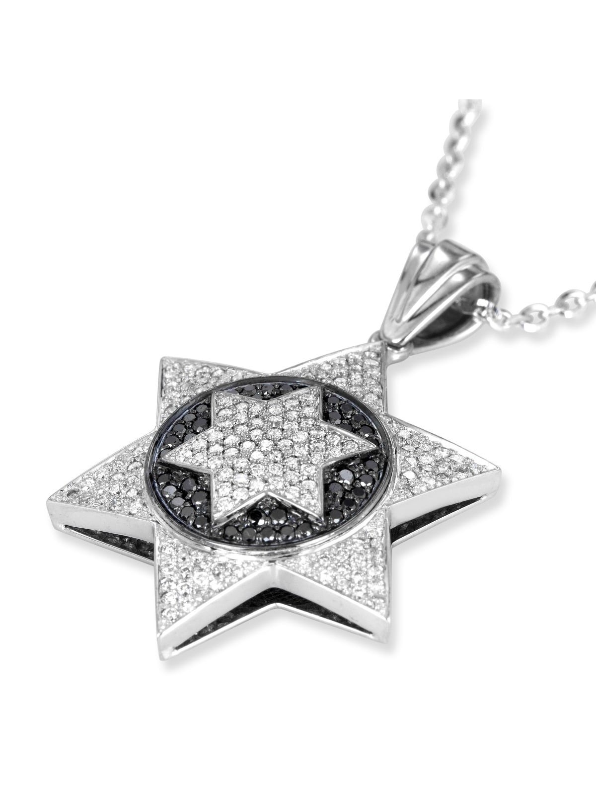 14K White Gold Star of David Pendant Accented With 191 White & Black D