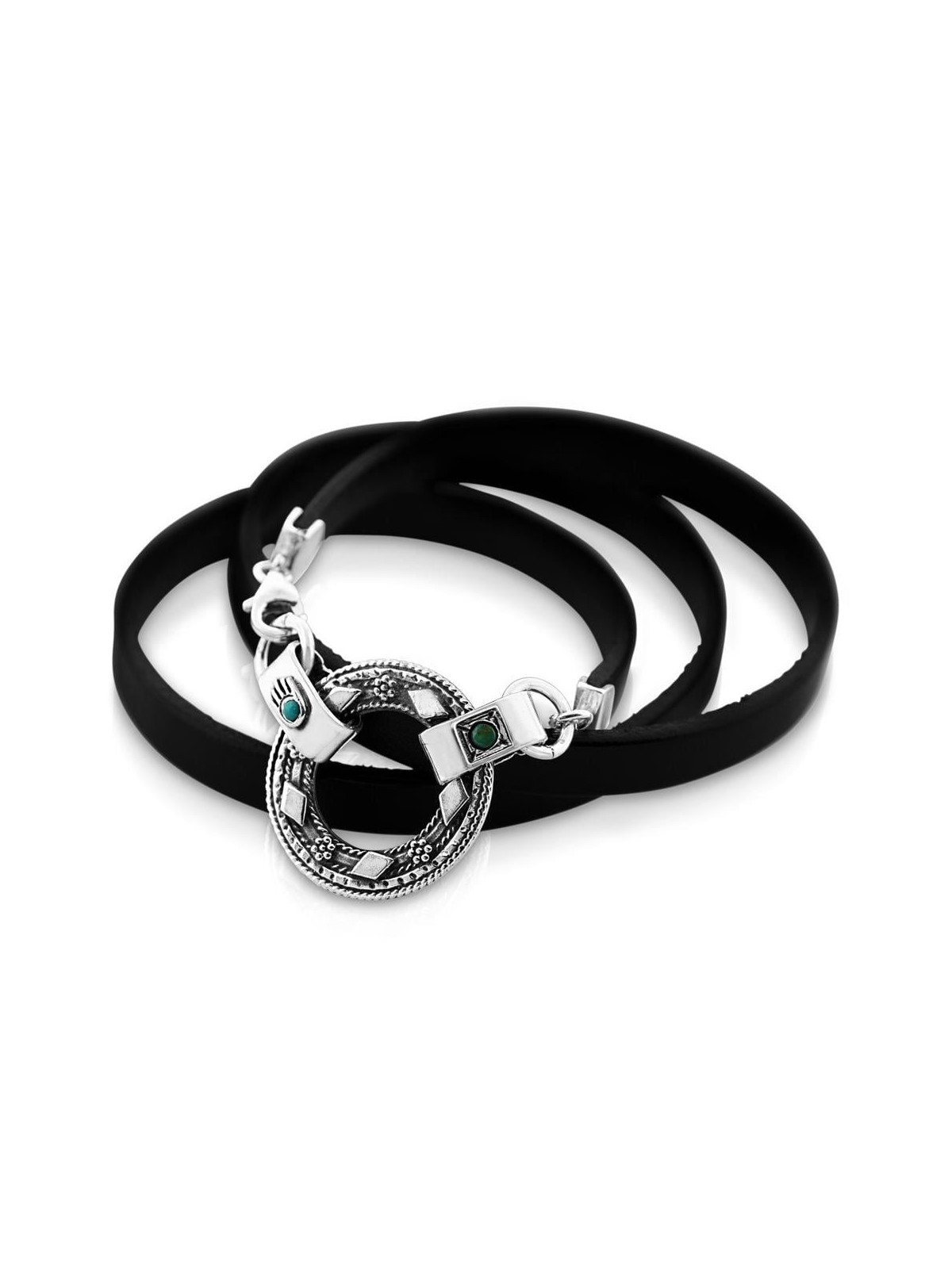Bracelet en argent sterling et cuir avec Hamsa et inscription biblique