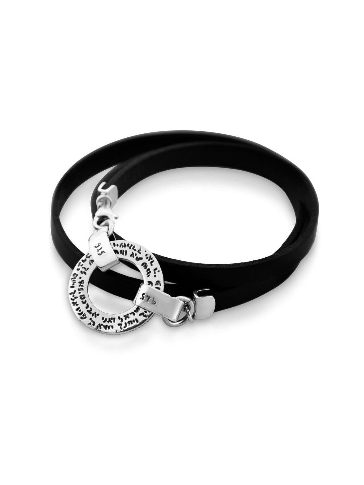 Bracelet en argent sterling et cuir avec Hamsa et inscription biblique