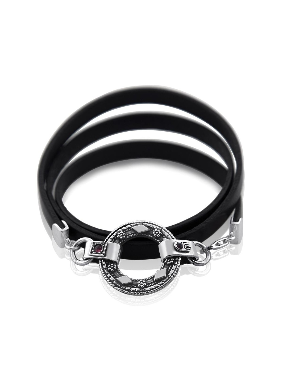 Bracelet en argent sterling et cuir avec Hamsa et inscription biblique