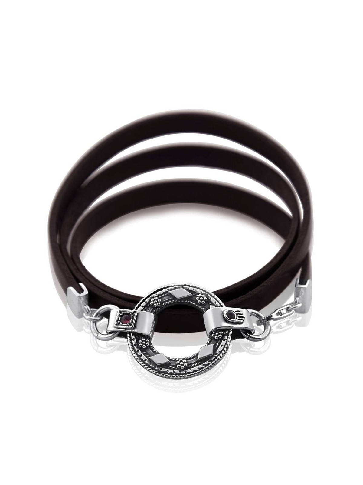 Sterling Silver & Leather Bracelet with Hamsa and Biblical Inscription