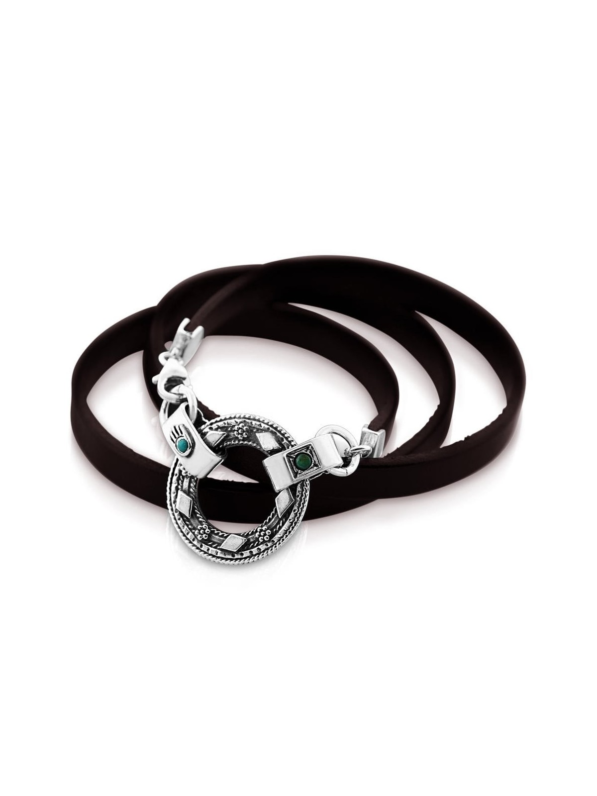 Bracelet en argent sterling et cuir avec Hamsa et inscription biblique