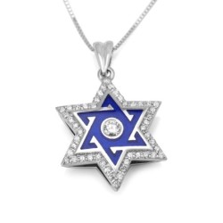 Diamond-Accented Star of David 14K White Gold Pendant Necklace With Bl