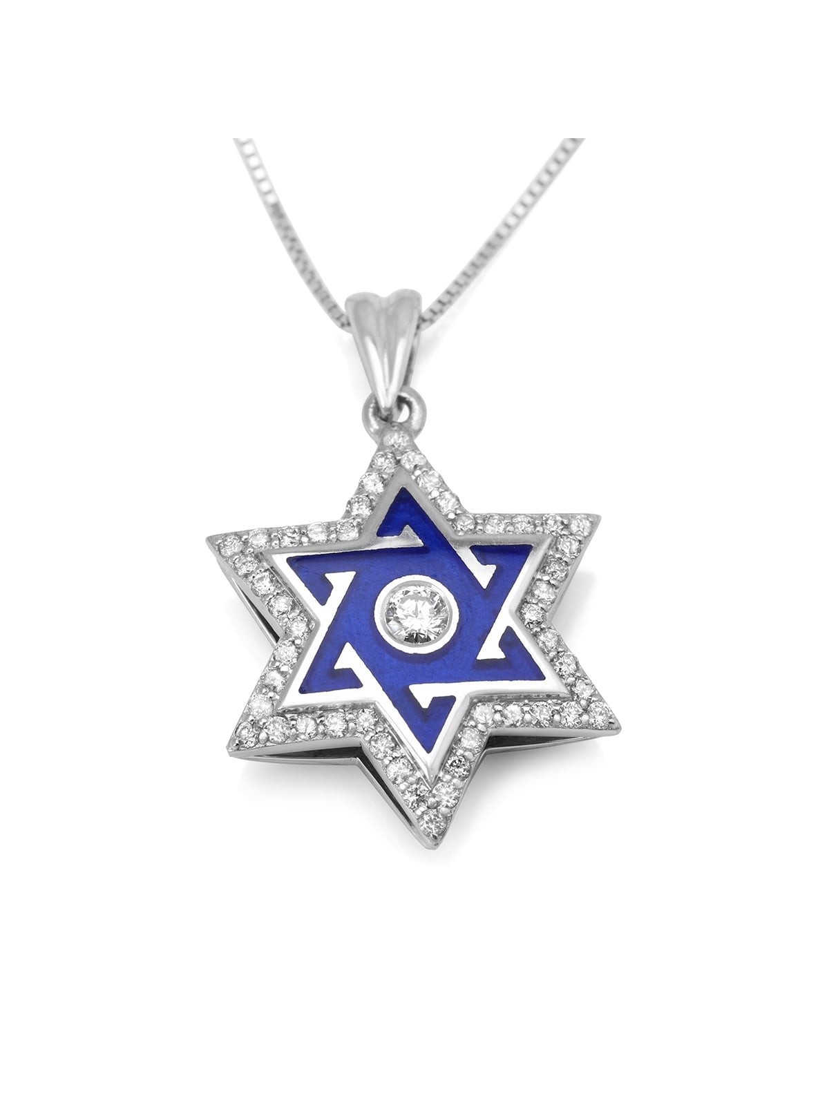 שרשרת תליון זהב לבן עם מבטא יהלומים עם Bl