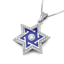 Diamond-Accented Star of David 14K White Gold Pendant Necklace With Bl