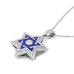 Diamond-Accented Star of David 14K White Gold Pendant Necklace With Bl