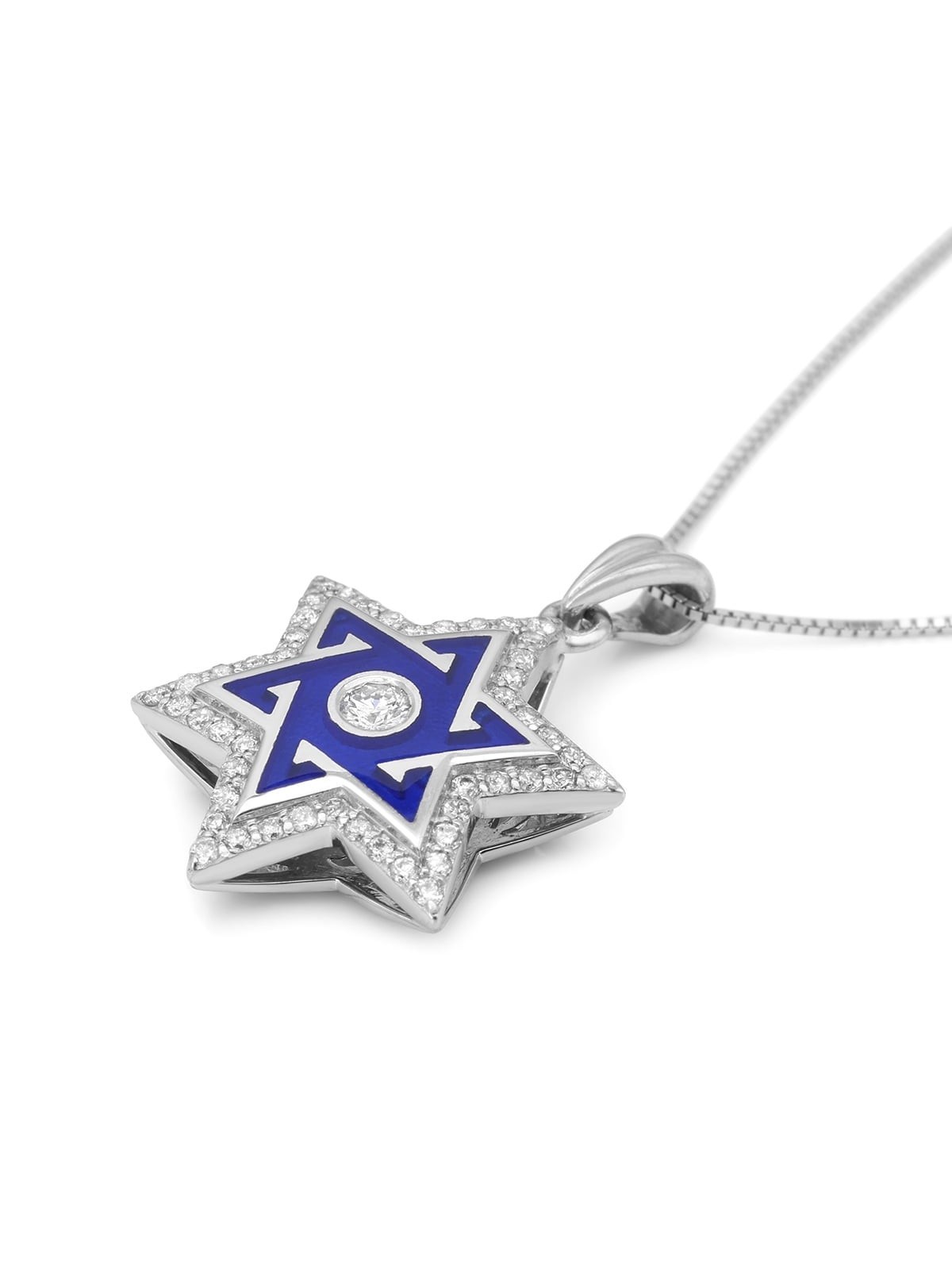 שרשרת תליון זהב לבן עם מבטא יהלומים עם Bl
