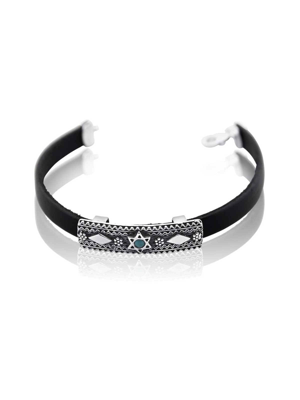 צמיד מגן דוד לשני המינים כסף סטרלינג ועור עם ג'מסטון