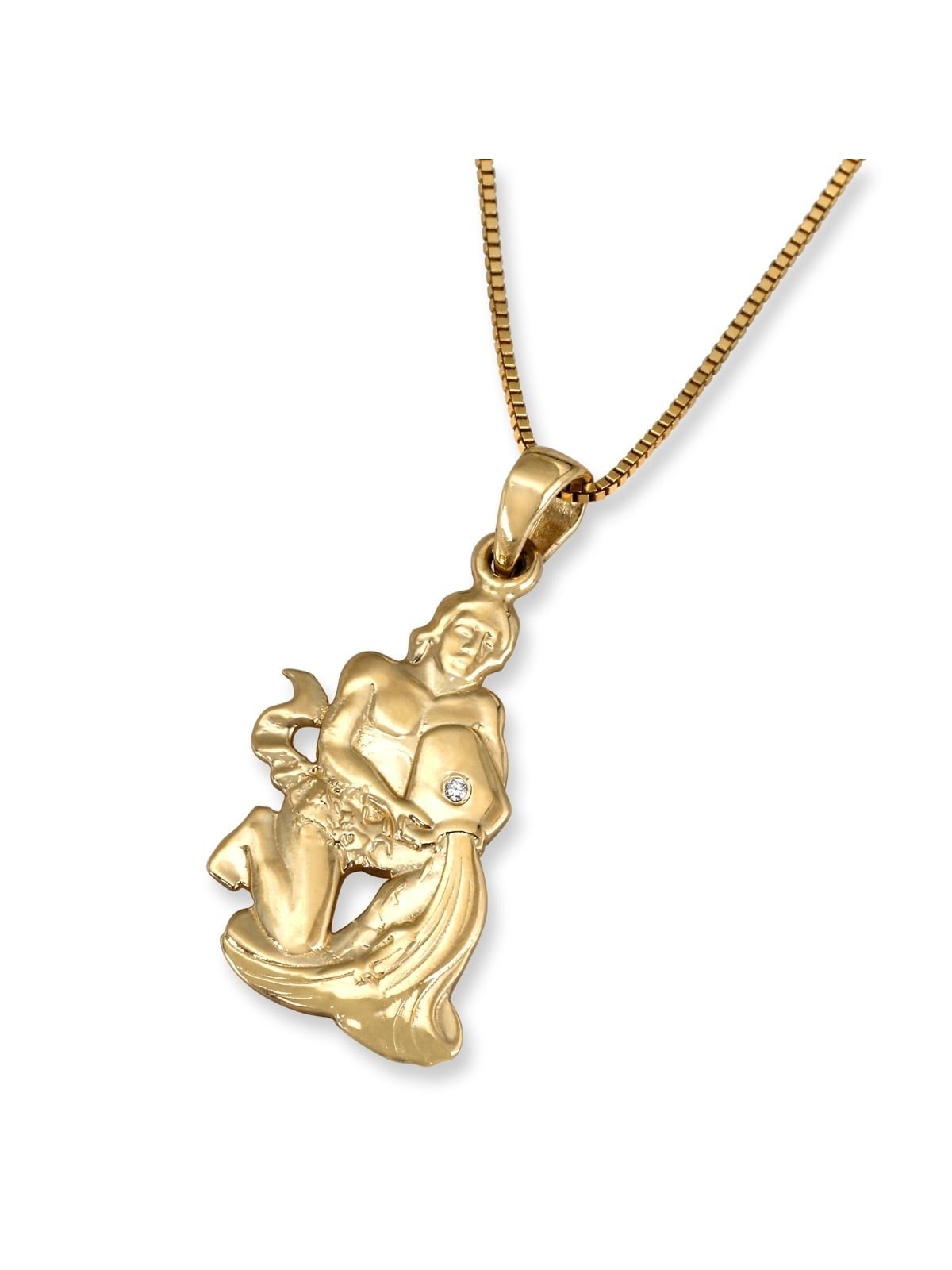 14K Yellow Gold Zodiac Aquarius Pendant with Diamond Accent
