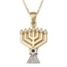 Women's 14K Gold Menorah Pendant with Star of David and Diamonds