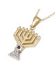 Pendentif Menorah en or 14 carats pour femme avec étoile de David et diamants