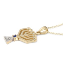 Women's 14K Gold Menorah Pendant with Star of David and Diamonds