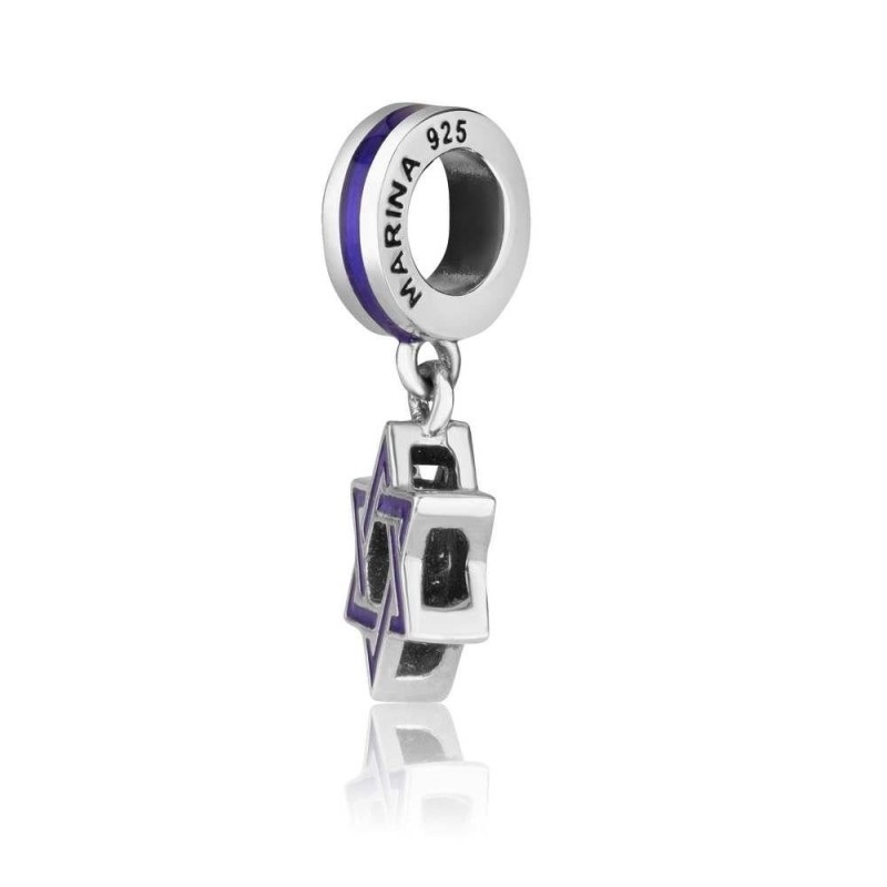 Marina Jewelry Pendentif étoile de David en émail bleu argenté