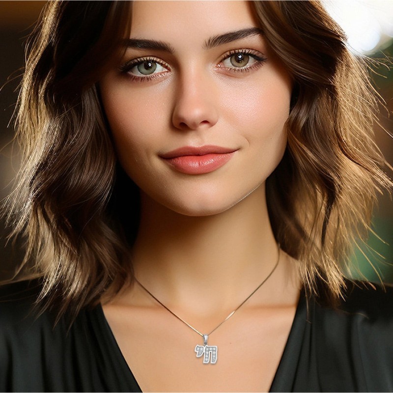 14K White Gold Women's Diamond-Studded Chai Pendant