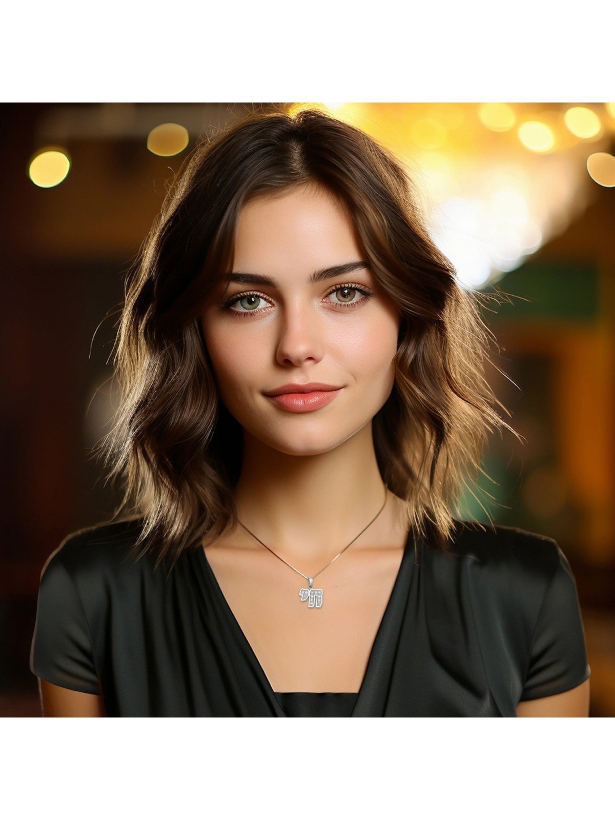 14K White Gold Women's Diamond-Studded Chai Pendant