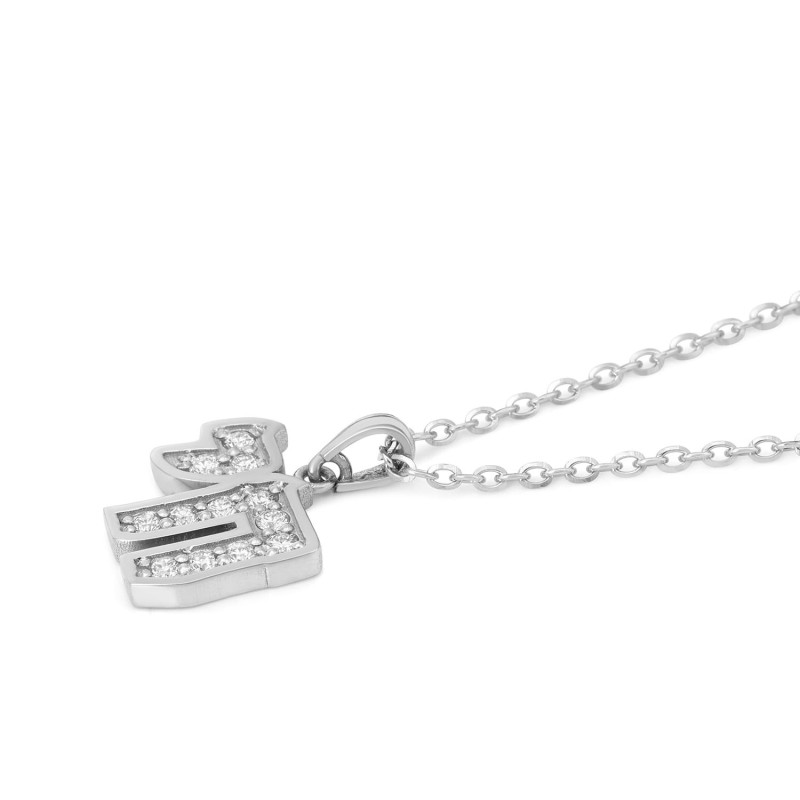 תליון צ'י משובץ יהלומים לנשים זהב לבן 14K
