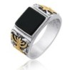 Silver and Onyx Ring with Golden Star of David and Menorah