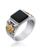 Silver and Onyx Ring with Golden Star of David and Menorah