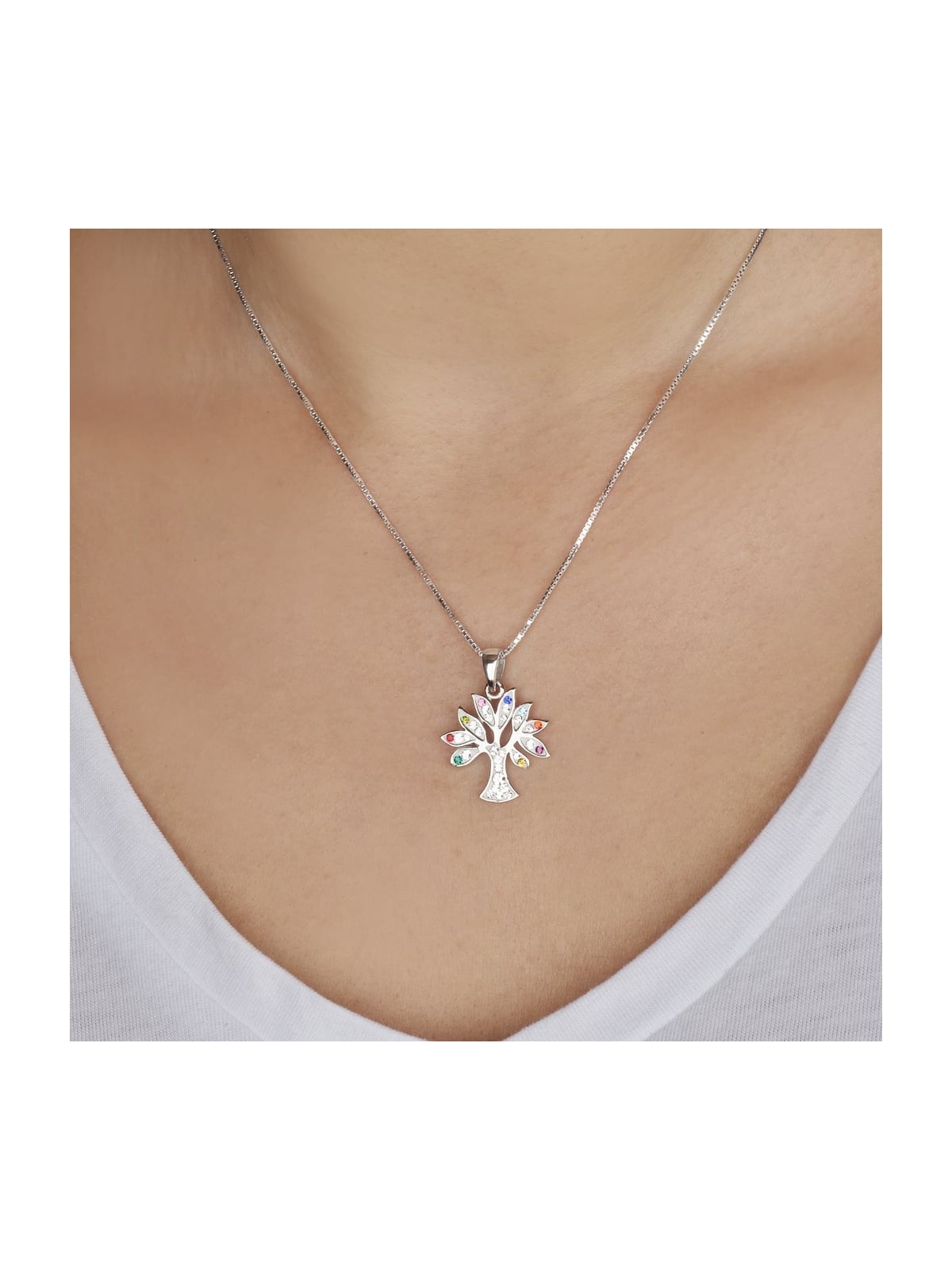 Pendentif arbre de vie en argent sterling 925 avec pierres de cristal (choix o