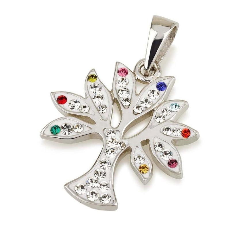 Pendentif arbre de vie en argent sterling 925 avec pierres de cristal (choix o