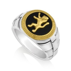 Men's Sterling Silver Kotel and Gold-Plated Lion of Judah Ring
