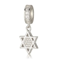 925 Sterling Silver Star of David Pendant Charm with Zircon Stones - R