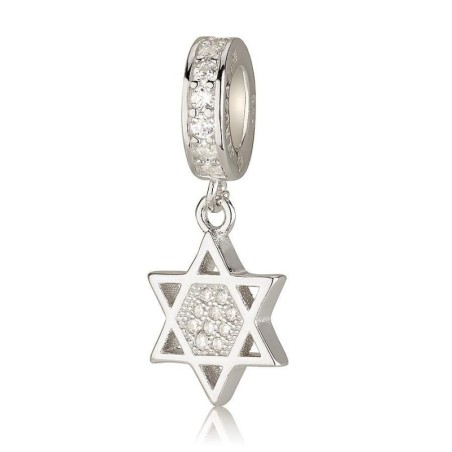 925 Sterling Silver Star of David Pendant Charm with Zircon Stones - R