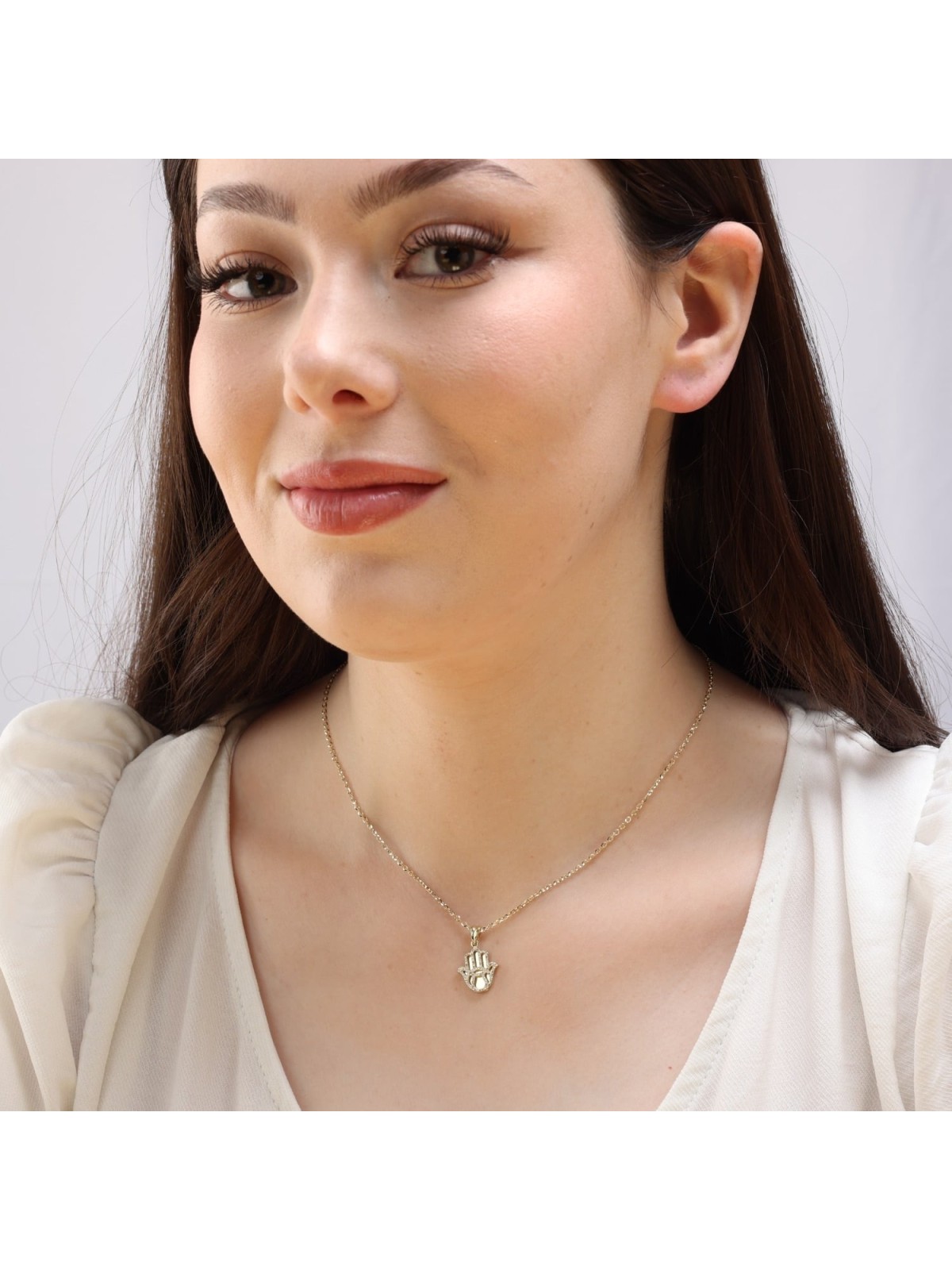 Pendentif Hamsa en or 14 carats avec diamants