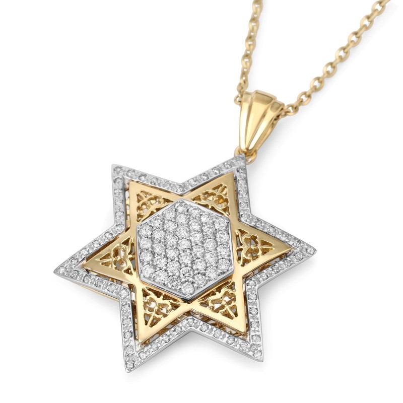 Pendentif étoile de David pour femme en or 14 carats doublé de diamants (couleur opti