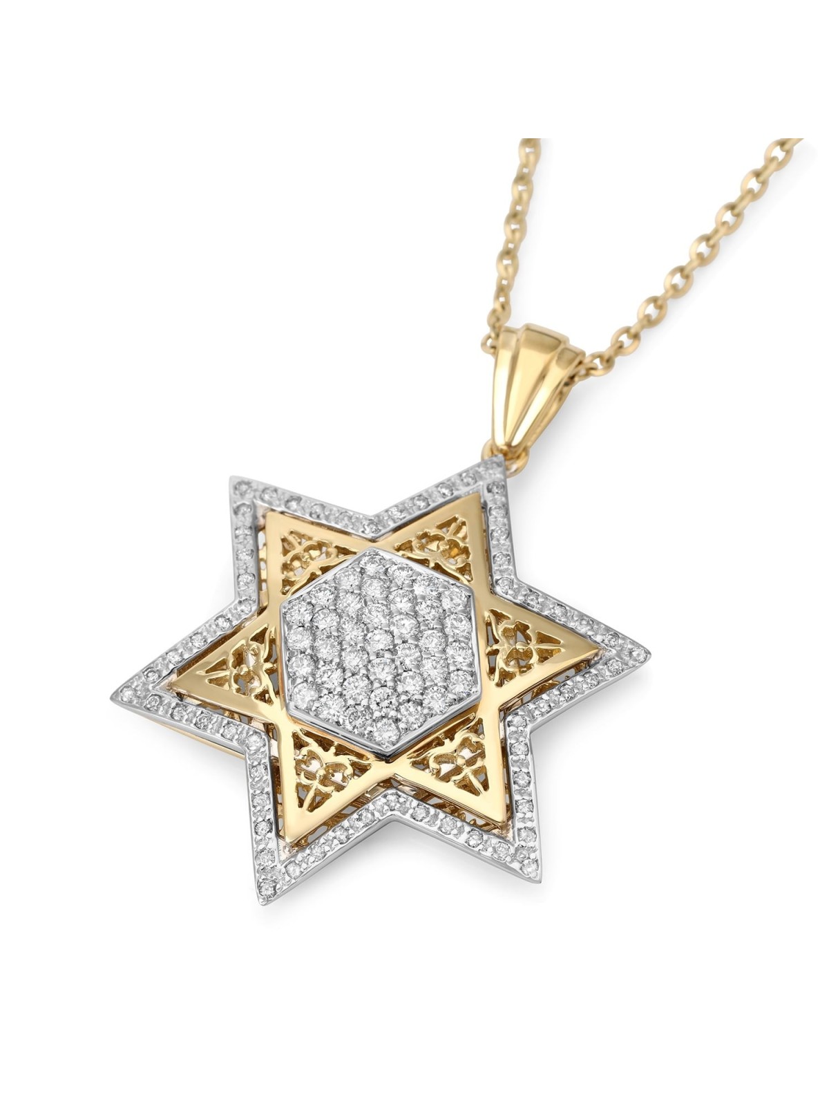 14K Gold Women's Star of David Pendant Lined with Diamonds (Color Opti