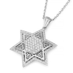 14K Gold Women's Star of David Pendant Lined with Diamonds (Color Opti