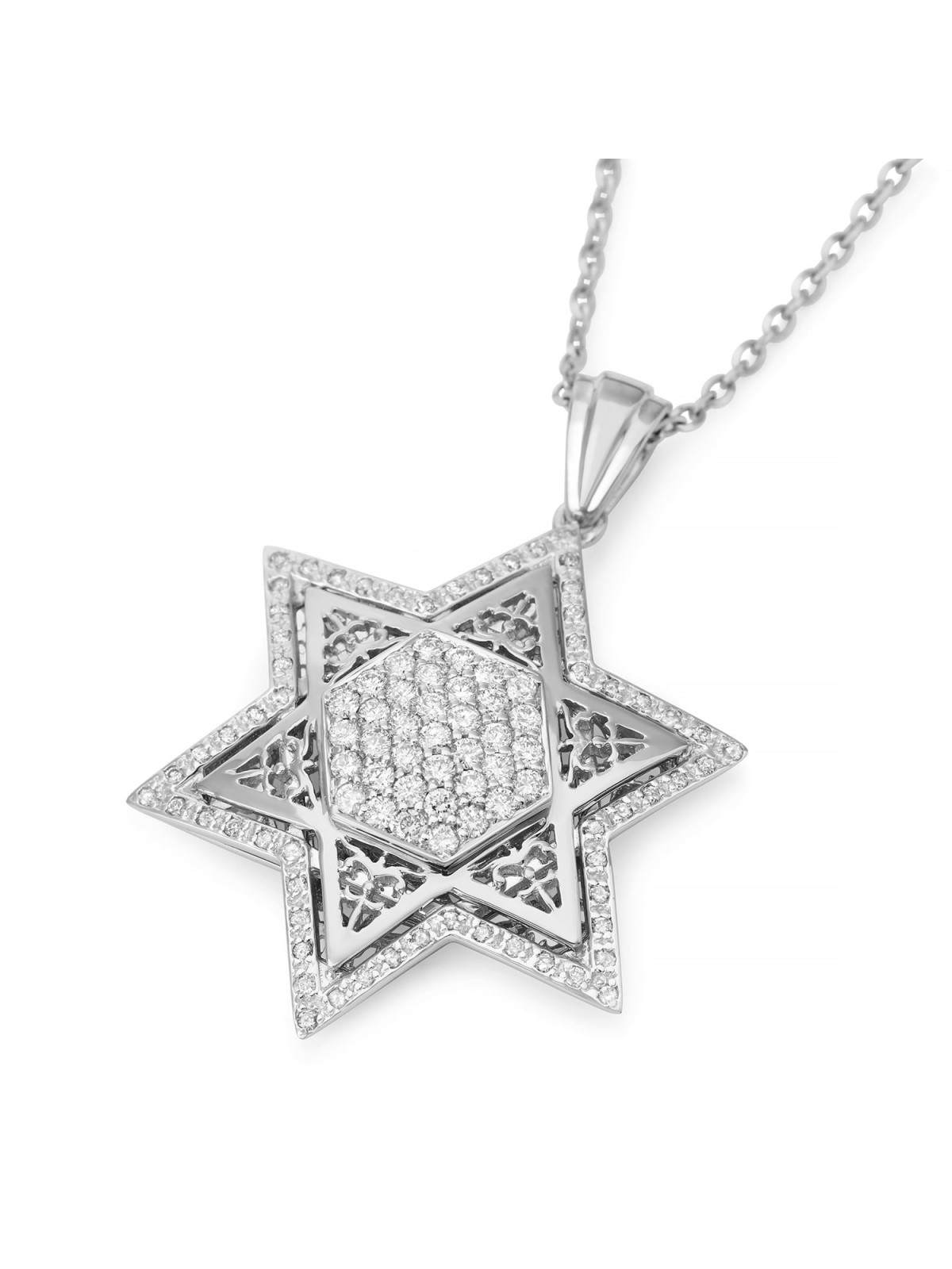 14K Gold Women's Star of David Pendant Lined with Diamonds (Color Opti