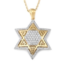 14K Gold Women's Star of David Pendant Lined with Diamonds (Color Opti