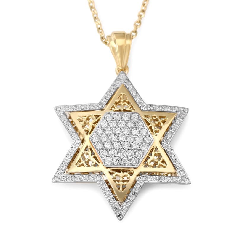 Pendentif étoile de David pour femme en or 14 carats doublé de diamants (couleur opti