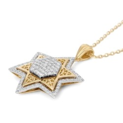 14K Gold Women's Star of David Pendant Lined with Diamonds (Color Opti