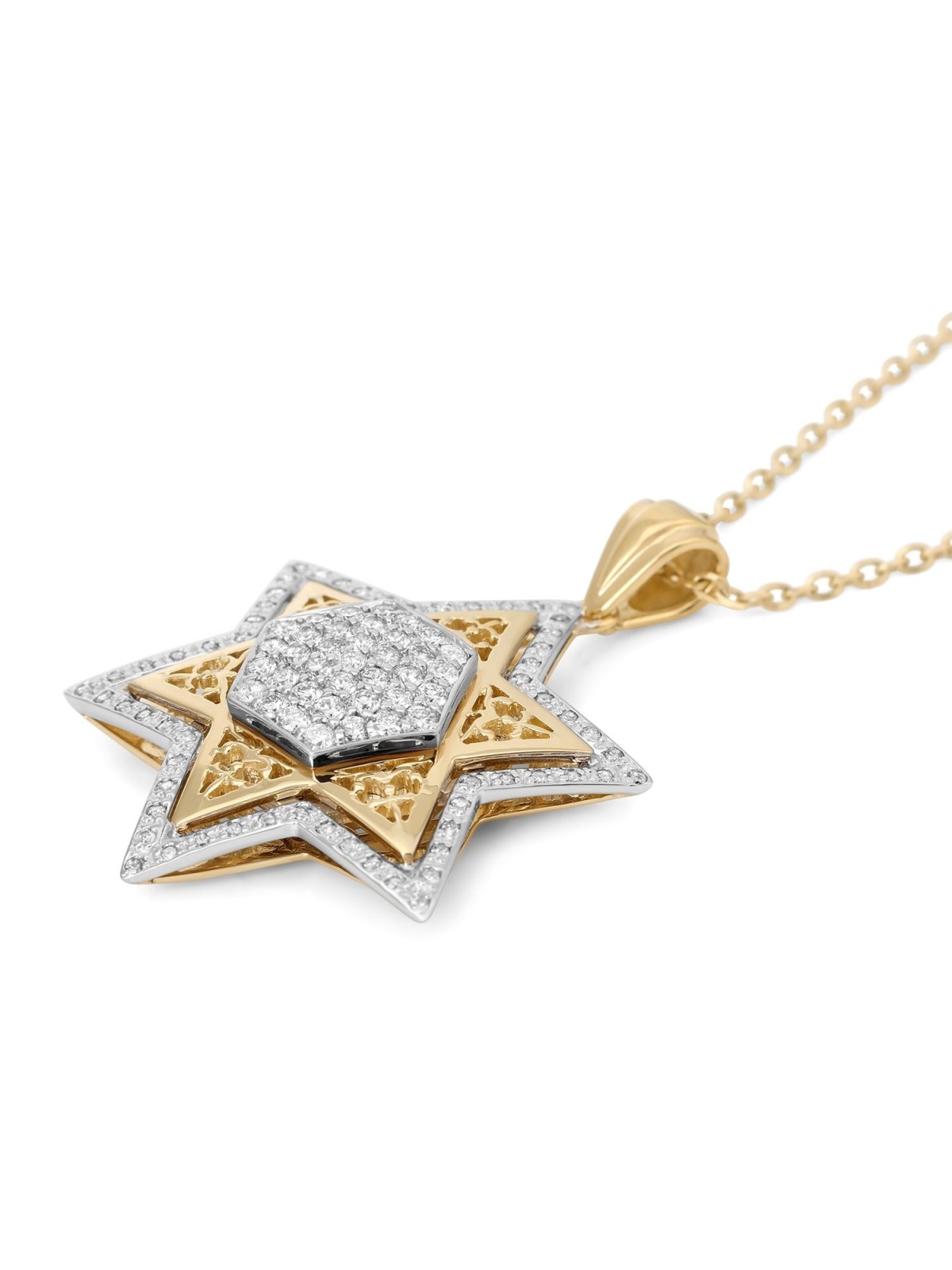 14K Gold Women's Star of David Pendant Lined with Diamonds (Color Opti