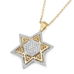 14K Gold Women's Star of David Pendant Lined with Diamonds (Color Opti