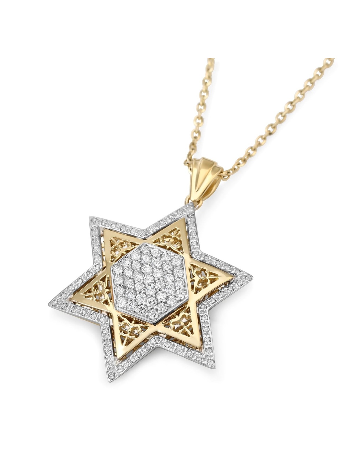 14K Gold Women's Star of David Pendant Lined with Diamonds (Color Opti