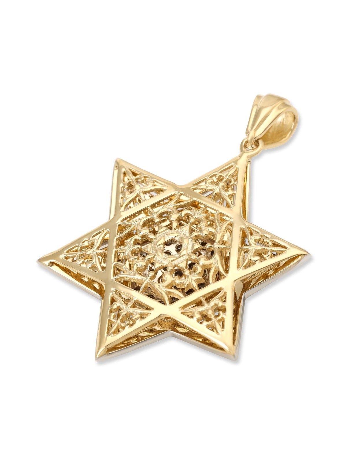 14K Gold Women's Star of David Pendant Lined with Diamonds (Color Opti