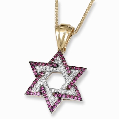 Anbinder Jewelry Pendentif étoile de David bicolore en or 14 carats avec D blanc