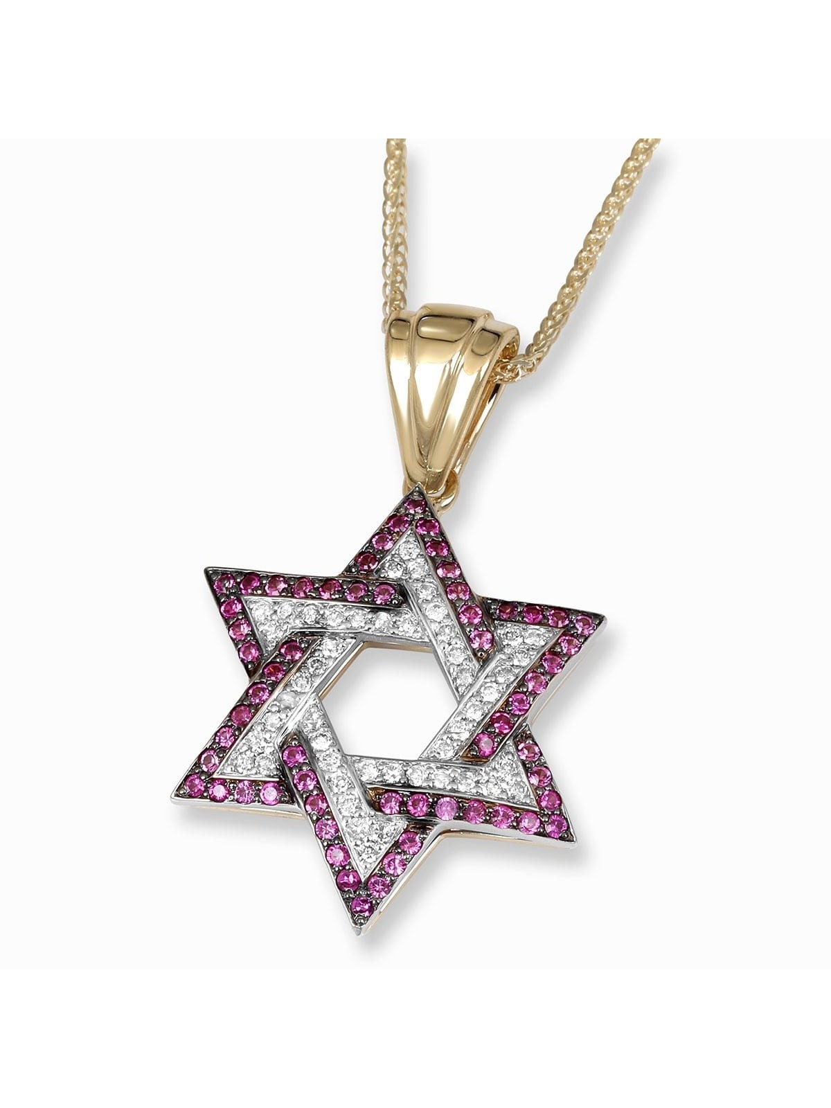 תכשיטי אנבינדר דו-גווני זהב 14K תליון מגן דוד עם D לבן
