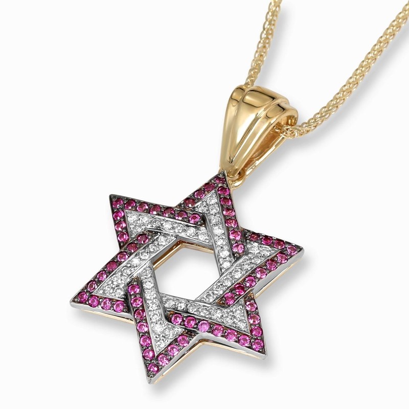 תכשיטי אנבינדר דו-גווני זהב 14K תליון מגן דוד עם D לבן
