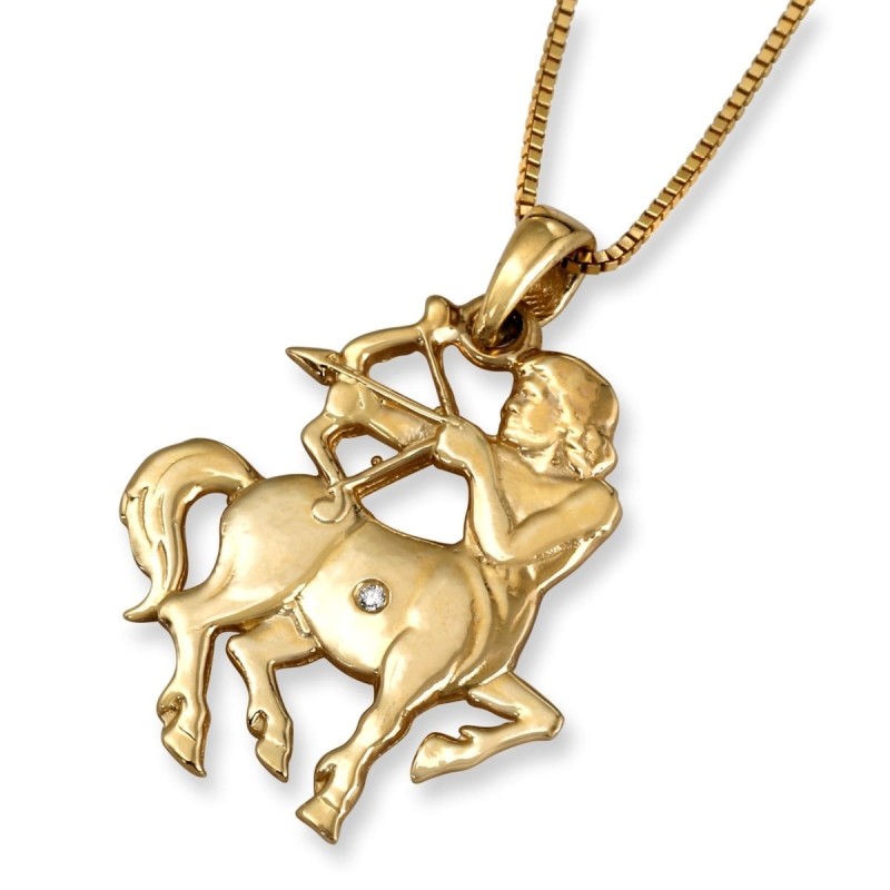 Pendentif zodiaque Sagittaire en or jaune 14 carats avec accent de diamants