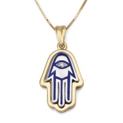 Grand 14K Gold Hamsa Pendant Necklace With White Diamond
