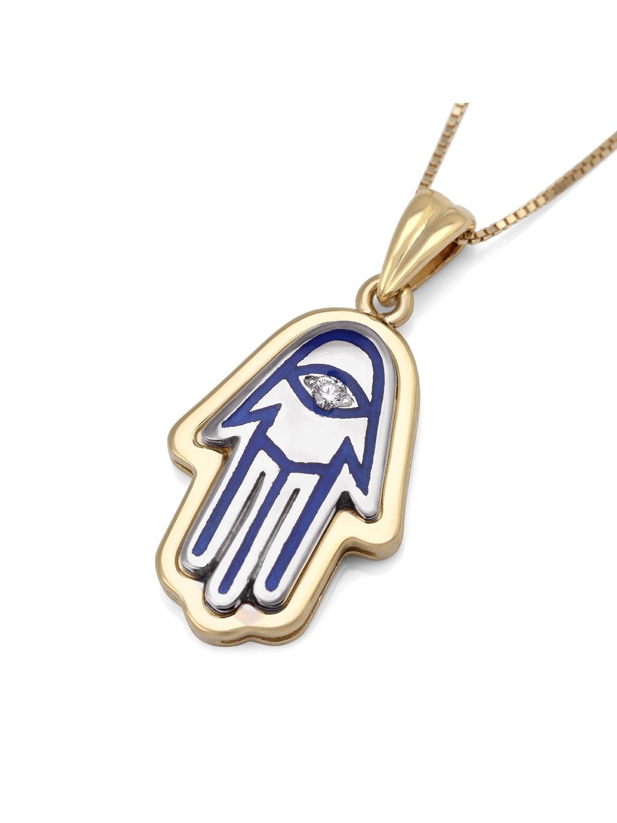 Grand 14K Gold Hamsa Pendant Necklace With White Diamond
