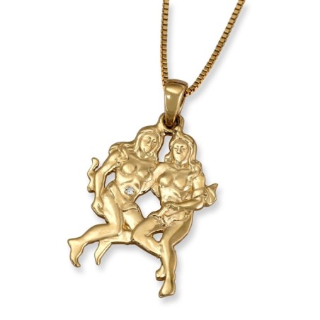Pendentif Gémeaux en or jaune 14 carats avec accent de diamants