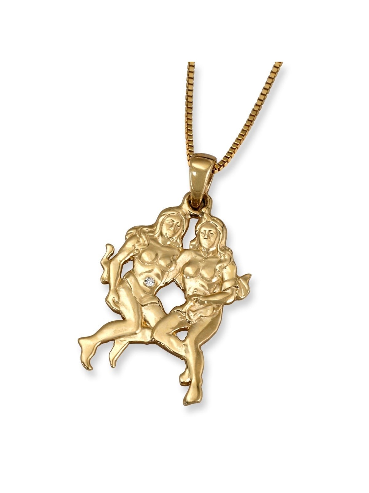 Pendentif Gémeaux en or jaune 14 carats avec accent de diamants